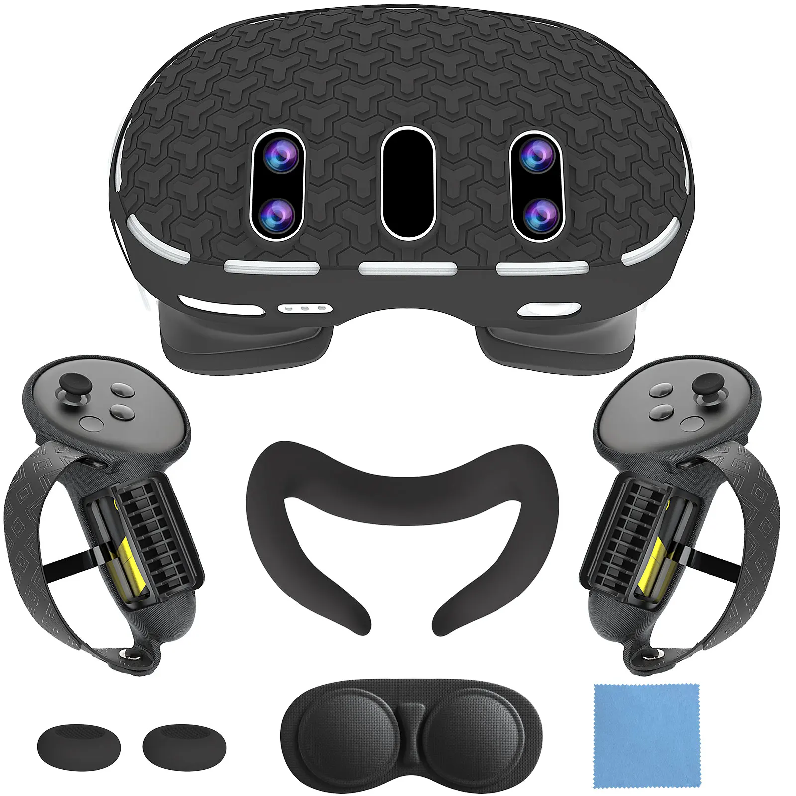 

VR Cover Accessories Set Compatible with Meta Quest 3, MLemonVR Silicone Face Cover, VR Shell, Controller Grips, Protective Lens