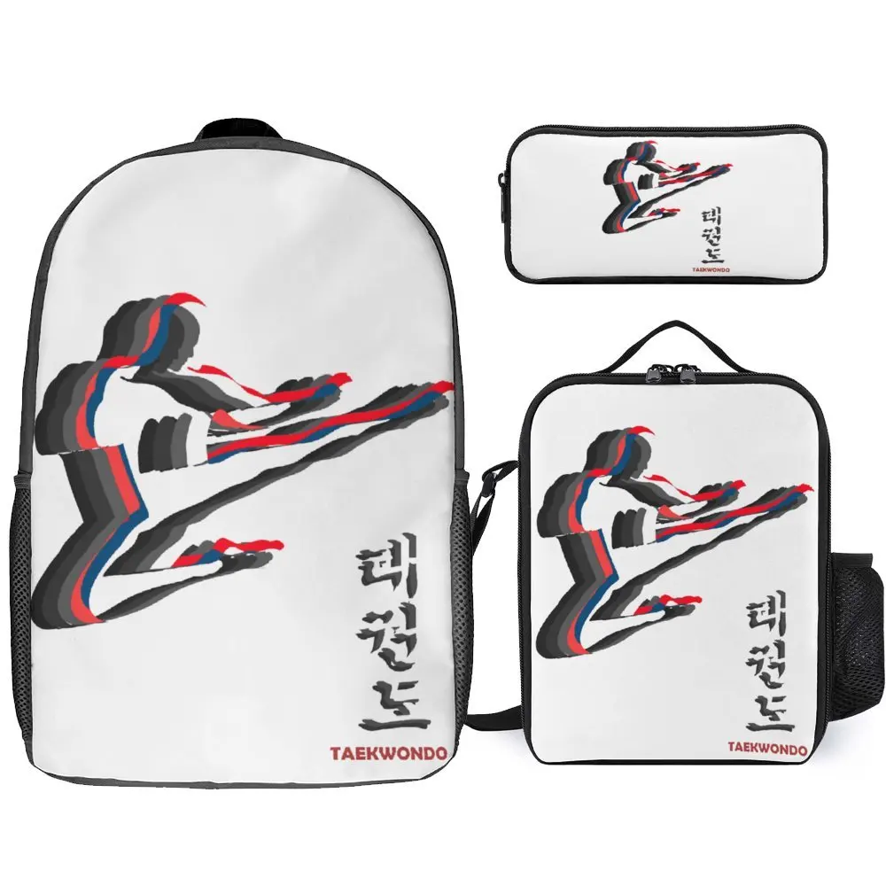 3 in 1 Set 17 Inch Backpack Lunch Bag Pen Bag Taekwondo Taekwon Do Tae Kwon Do Lasting Pencil Case Snug  Sports Activities Novel