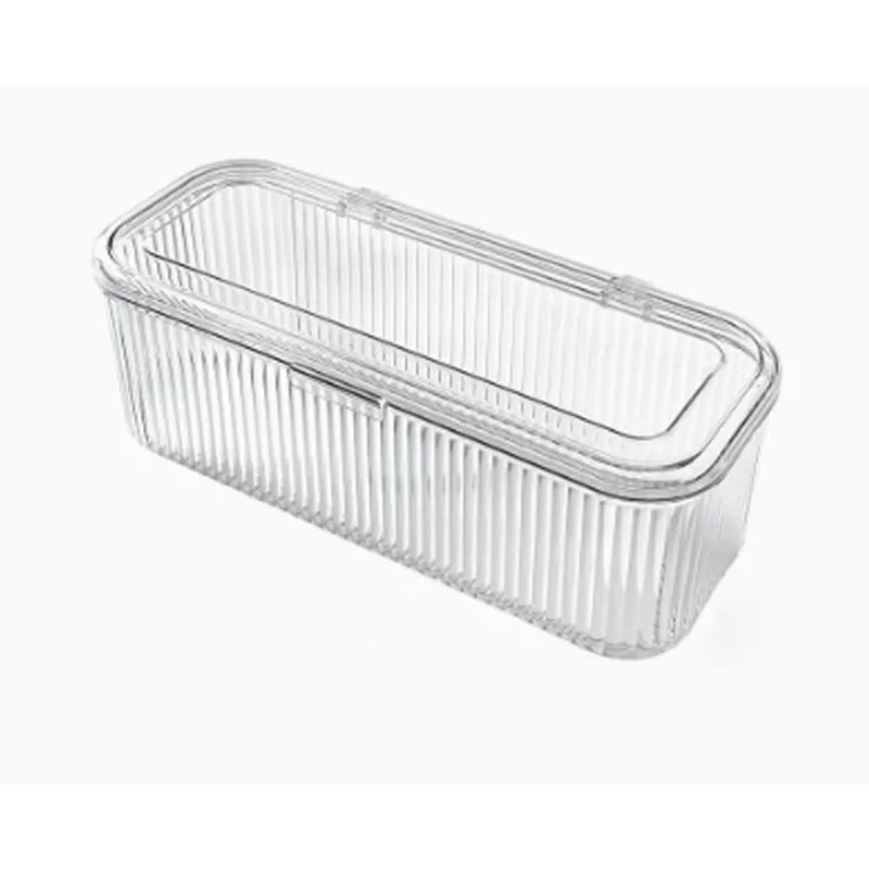 Nail Storage Box Clear Striped Flip Lid Dustproof Organizer For Press On Nails False Nail Holder Bedroom Dressing Table Drawer
