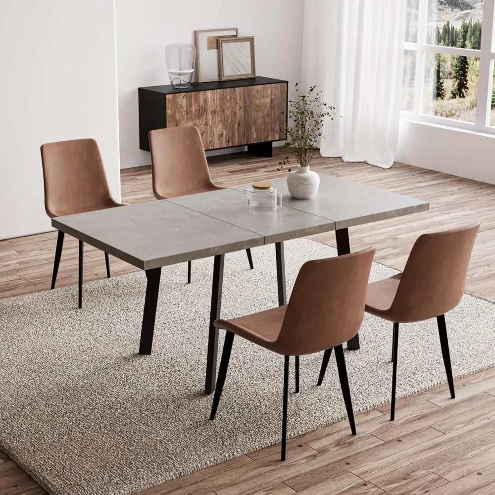 

5 Piece Dining Table Set, 46 Inch Modern Kitchen Table with 6 Dining Chairs for 4, Expandable MDF Dining Table with Steel Legs