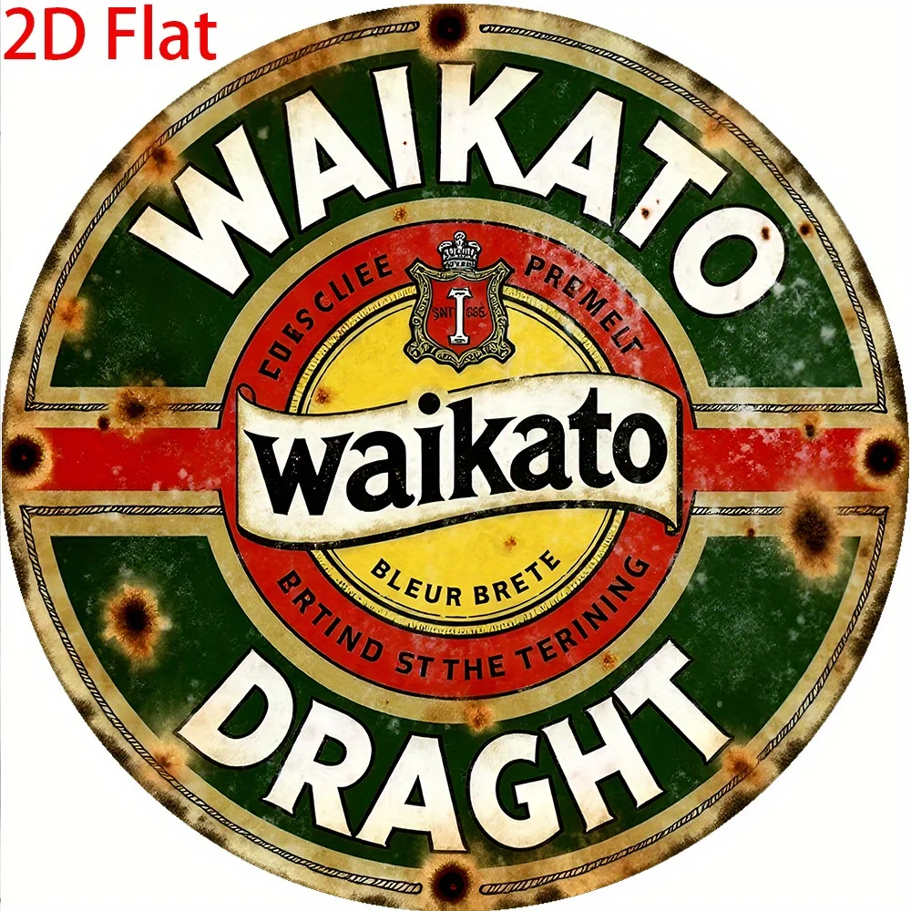 [2D Flat] Waikato Premium Beer Round Aluminum Sign, Vintage Crown Emblem Wall Decor for Bar, Cafe and Garage.