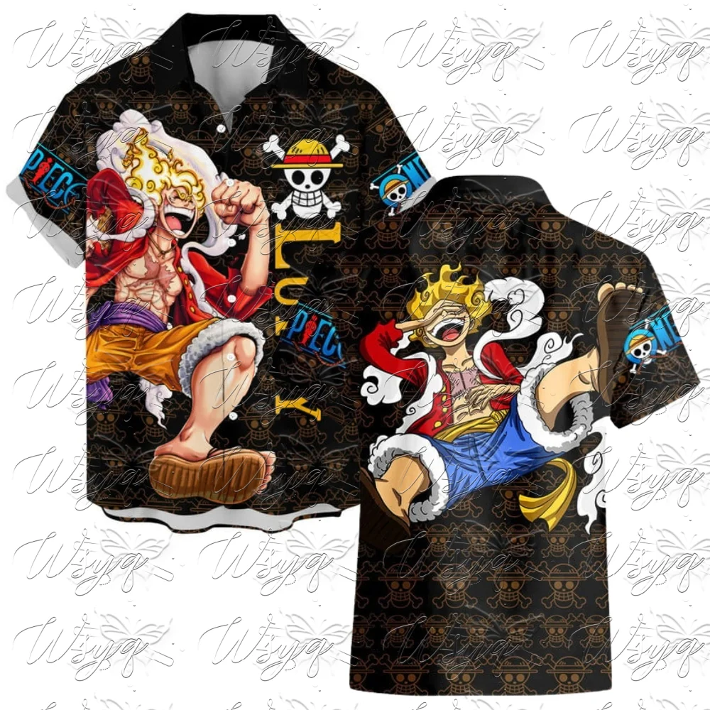 Sommer Neuheit: Nika Luffy Print Strandhemd für Herren und Damen – Anime Manga Kurzarm Button-Down Hawaiihemd Unisex Bluse