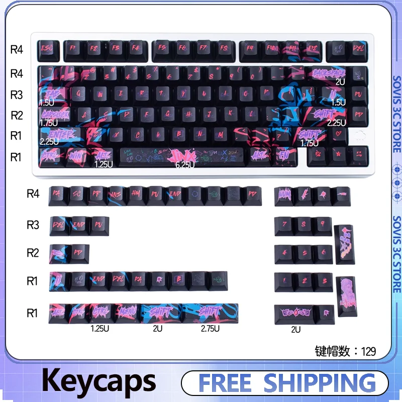 

Колпачки для клавиш на тему Jinx Pbt, сублимационный вишневый профиль, колпачки для клавиш в стиле аниме, граффити, колпачки для клавиш по индивидуальному заказу, 129 клавиш, колпачки для механической клавиатуры