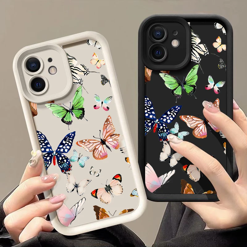 Colorful Butterfly Silicone Case For iPhone 14 15 Pro Max 13 12 Pro 11 15 Plus Shockproof Candy Color Soft TPU Phone Cover Funda