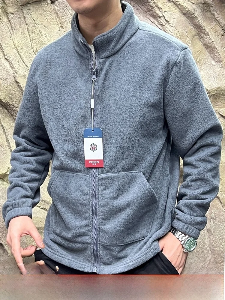 

Outdoor Windproof Double-sided Fce Stand Collar Open Cardigan Jaet Men's Stand Fit Long Sve Zipper Closure Warmth ...