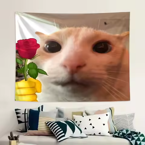 Funny Cat Gift Tapestry, Personalized Flower Wall Hanging for Student College Dormitory Room Present