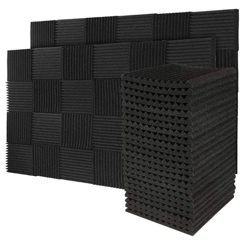 200Pcs Acoustic Soundproof Foam Sound Absorbing Panels Sound Insulation Panels Wedge,1X12x12inch