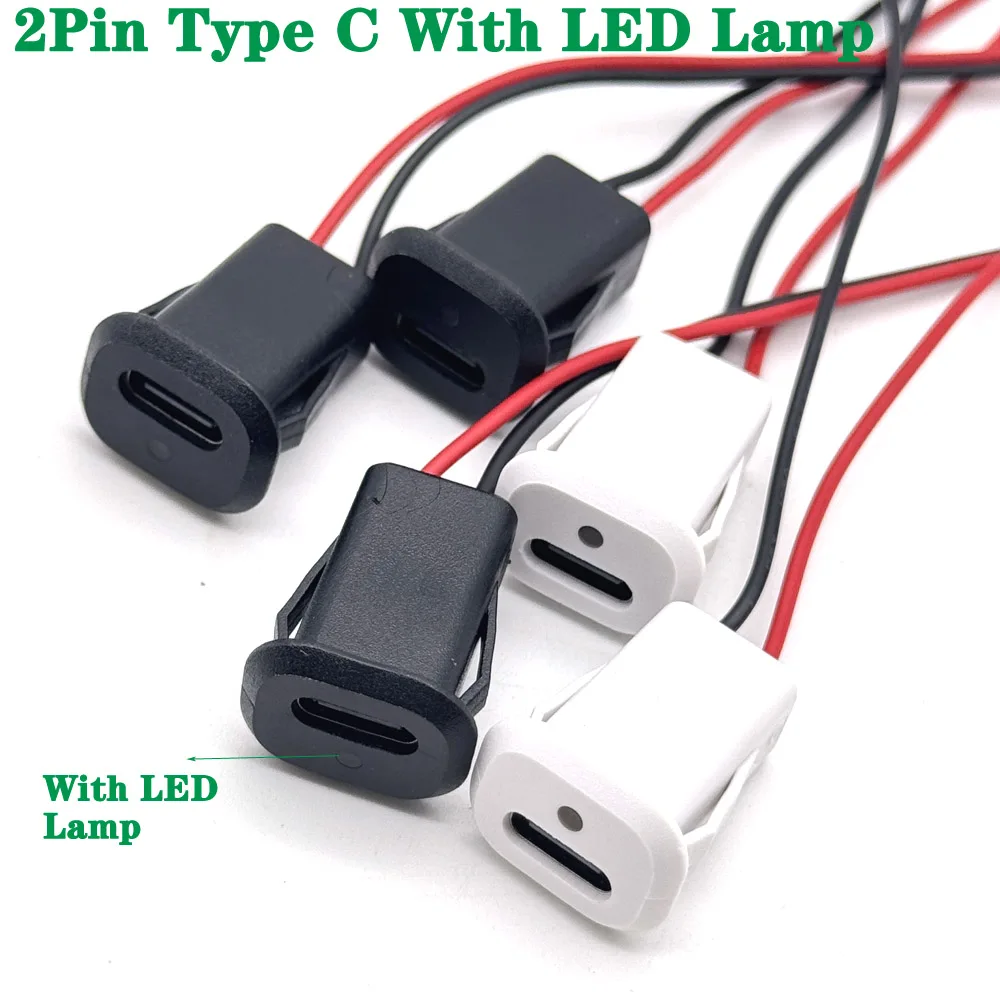 

1/10PCS 2Pin 20V LED Lamp With IC USB C charging socket Direct Crimp lock plate TYPE-C Female Waterproof female connector Jack