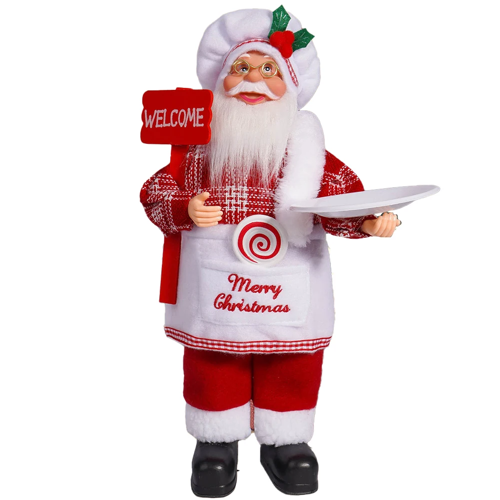 12Inch Santa Figurines Doll Ornaments Christmas Sitting Santa Claus Toy Display For Room Fireplace Christmas Home Decorations