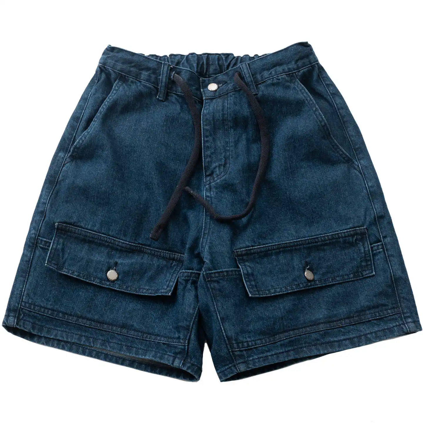 

Summer Men's New Japanese Trendy Workwear Style Double Pocket Loose Drawstring Elastic Waist Denim Shorts for Men and Women