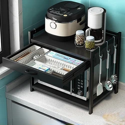 Stainless Steel Kitchen Microwave Oven Shelf MultiFunction Storage Home Organizer with Drawer SpaceSaving Kitchen Efficiency