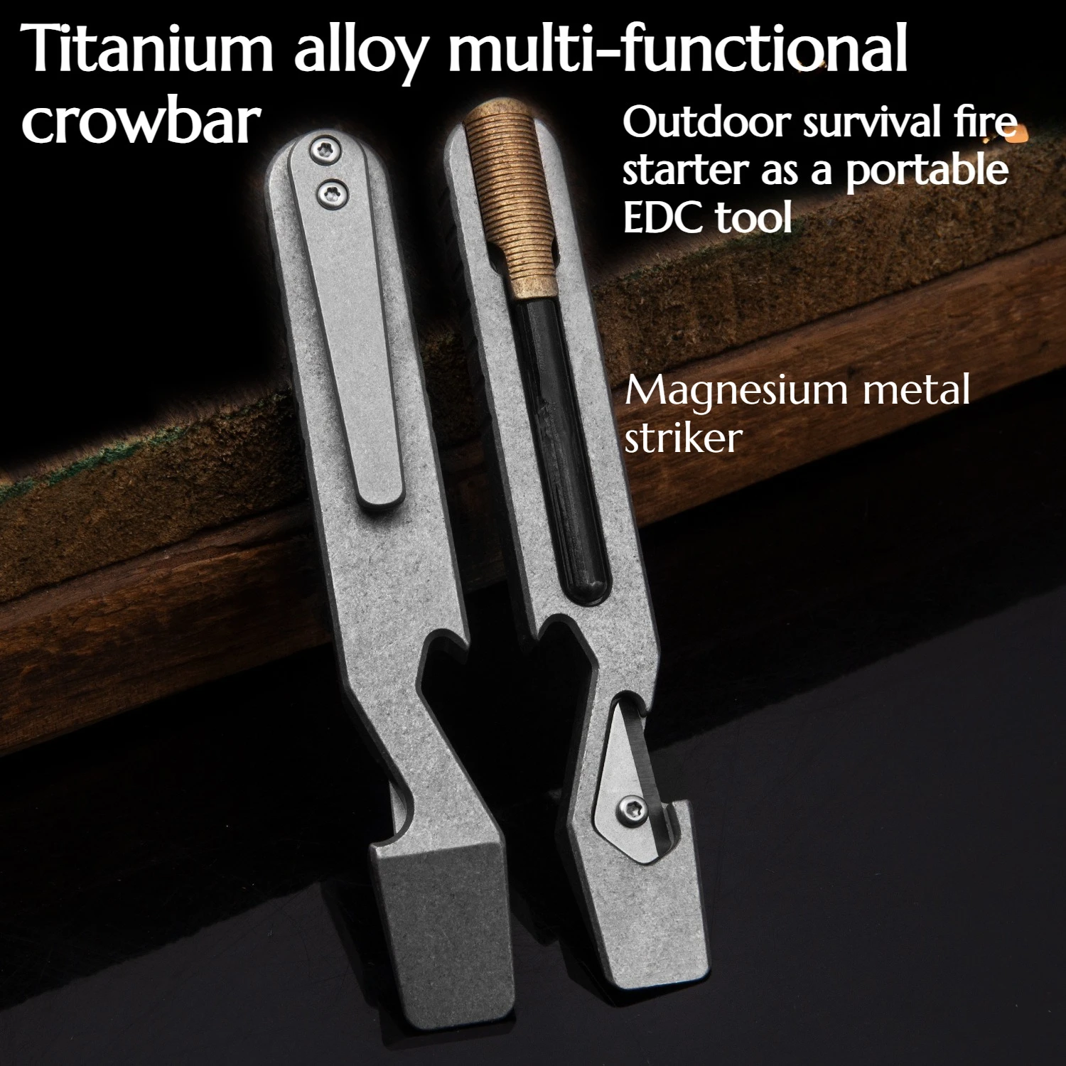 

TC4 Titanium Alloy Multi-functional Pry Bar Outdoor Survival Emergency Lighter Portable EDC Tool Bottle Opener