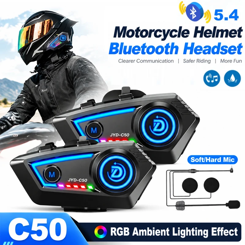 KEBIDUMEI Motorcycle Helmet Headset Stereo Voice Control Bluetooth Hands Free Call Waterproof Noise Reduction With Ambient Light