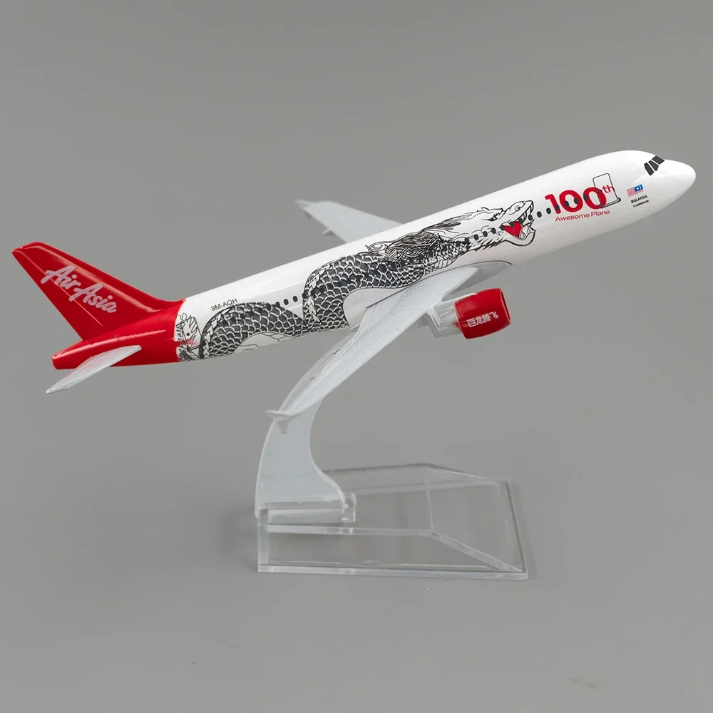 1/400 Scale Alloy Aircraft Airbus A320 Air Asia White Dragon 16cm Alloy Plane Model Toys Children Kids Gift for Collection