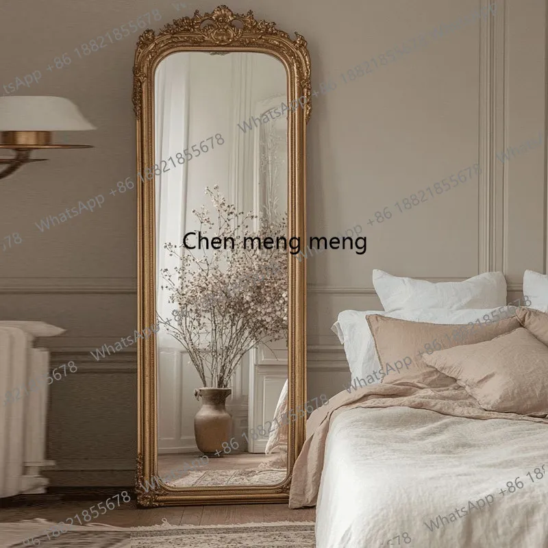 

Customized retro floor-to-ceiling mirror household French luxury fitting mirror wall-mounted full-length mirror