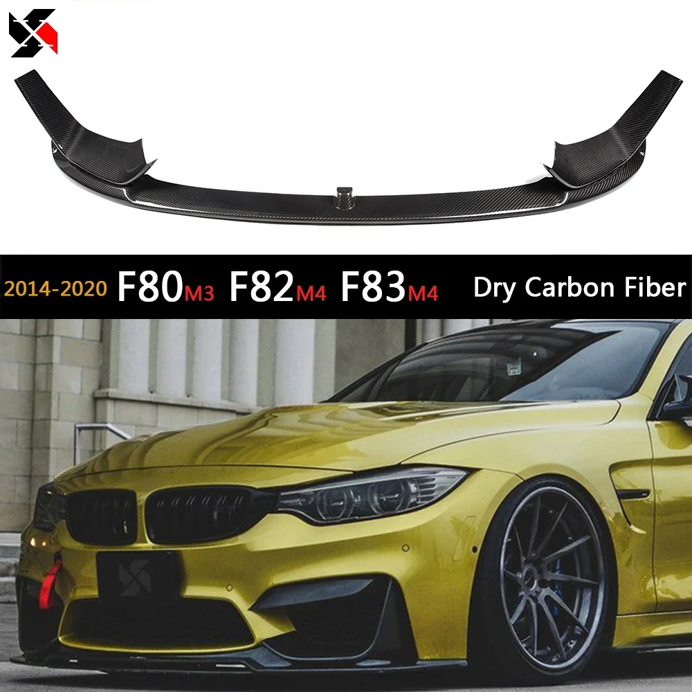 3 PCS  Dry Carbon Fiber Front Bumper Lip Canards For BMW F80 F82 F83 M3 M4 2014 - 2020 Spoiler Splitters Flap Wings Car Styling