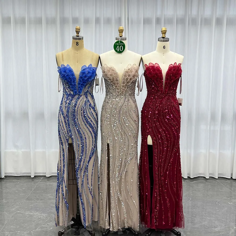 

YQLNNE 040 Red Handmade Beaded Evening Dress Formal Party Evening Gown
