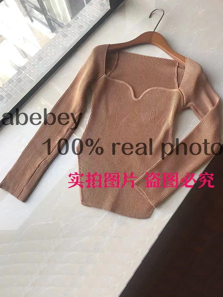 2023 new spring and summer fashion women clothes sqaure collar full sleeves elastic high waist sexy pullover WK080