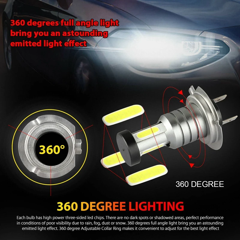 2X H7 LED Headlight Bulb Kit High Low Beam 100W 30000LM Super Bright 6000K White