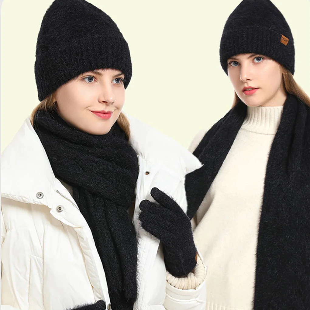 3 قطعة/المجموعة النساء الشتاء قبعة وشاح قفازات فو الفراء الكرة المراهقين الفتيات محبوك دفئا دعوى آذان دافئة امرأة قبعة مجموعة ركوب الخيل في الهواء الطلق