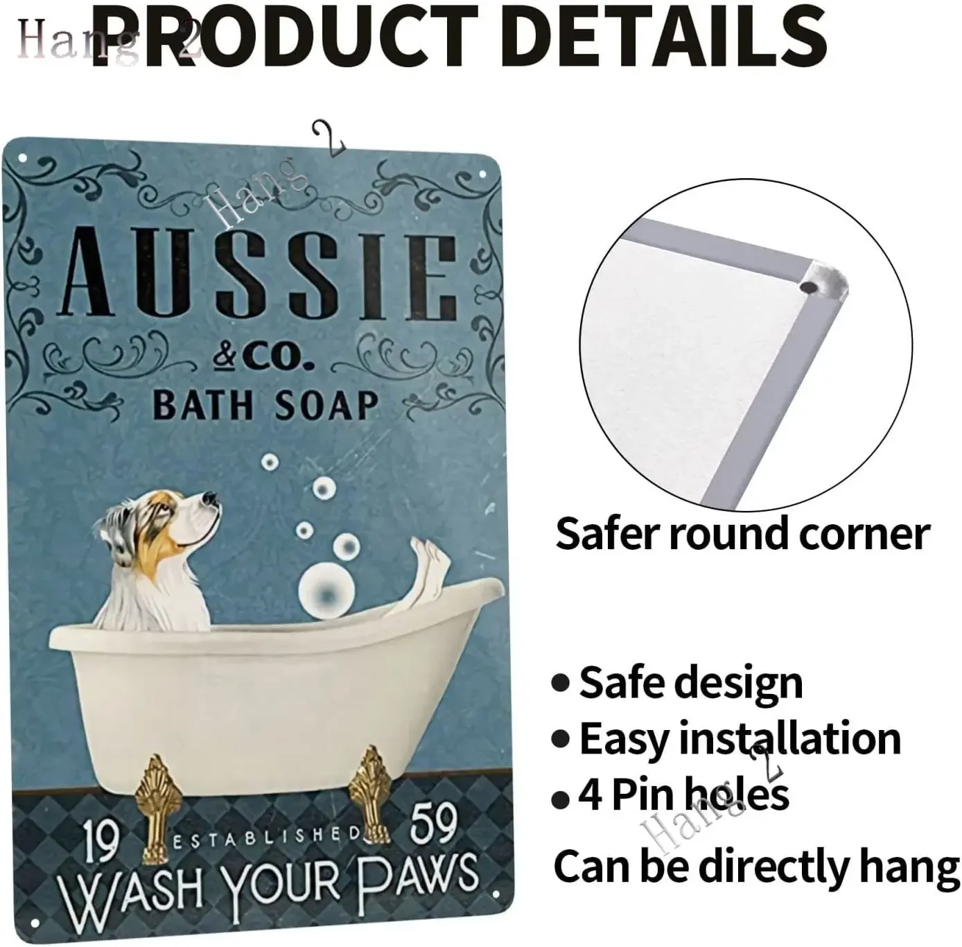 Aussie Metal Tin Sign Wall Decor Australian Shepherd Dog Bath Soap Poster Hanging Plaque Aluminum Signage Posters 8x12 Inch