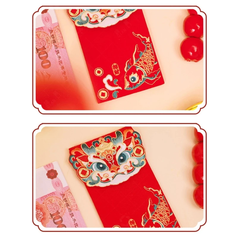 Buste rosse cinesi, busta con soldi fortunati 2024 anno del drago, drago Hongbao ricamato per borsa regalo Capodanno