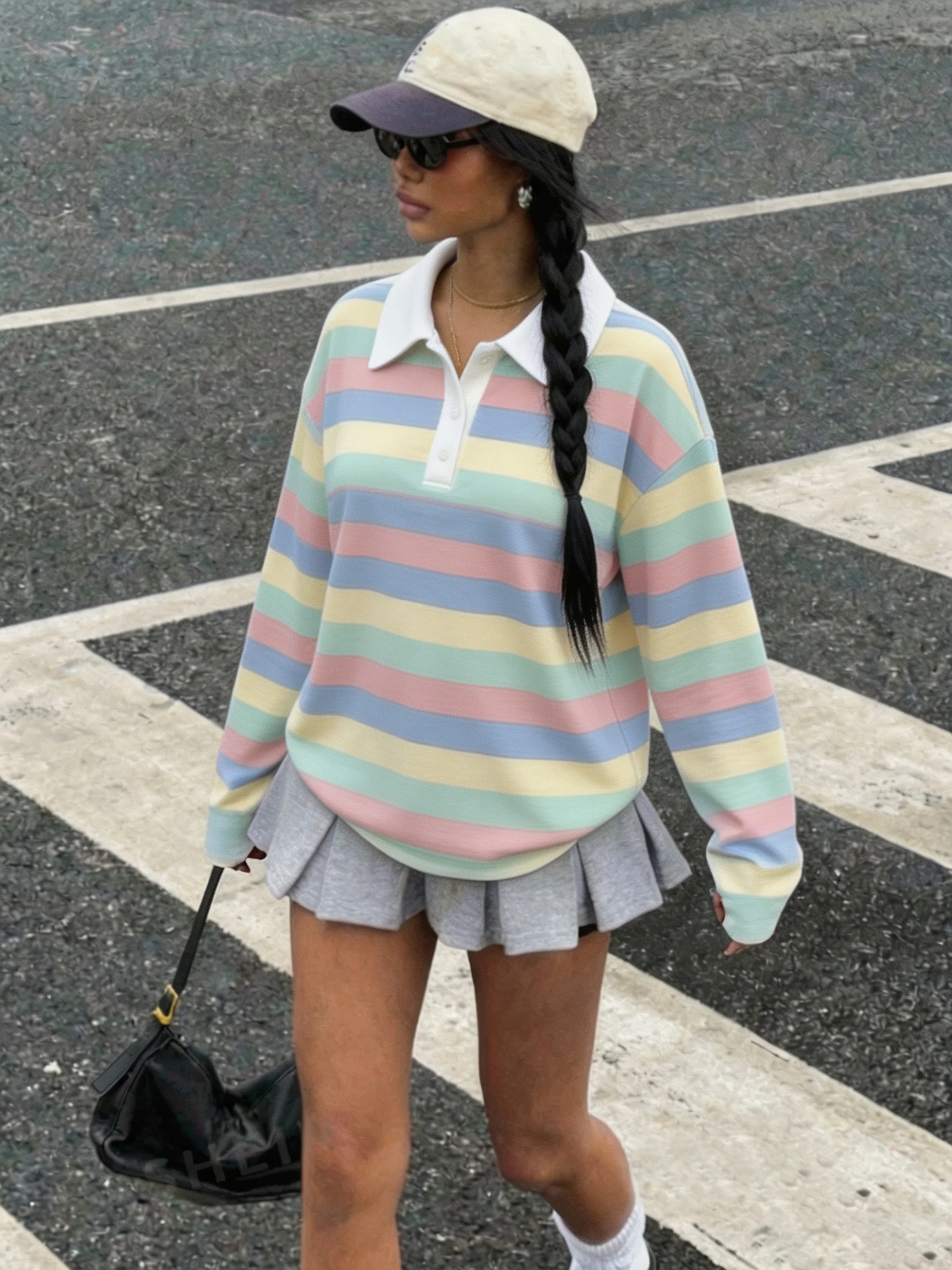Women's Autumn Casual Lapel Button Color Block Geometric Pattern Long Sleeve Hoodie Top for Daily Travel