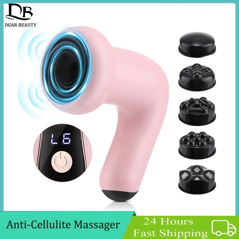 

Handheld Anti-Cellulite Massager With 5 Massage Heads 6 Levels Vibration Cordless Fat Burning Machine Body Slimming Massager