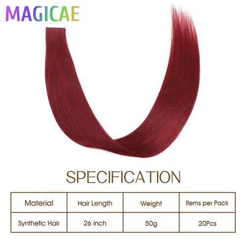 Imagen 2 del producto 26 pulgadas 20 piezas cinta naranja marrón en extensiones de cabello liso Rubio ombré SP12/16/613 pelo sintético de alta temperatura 50 gramos/lote