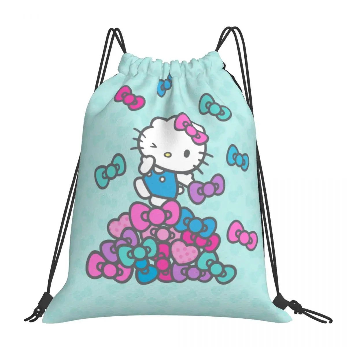 

Custom Name Waterproof Outdoor Beach Swimming Sports Drawstring Backpack Hello Kitty Organizer Gym Storage Bag