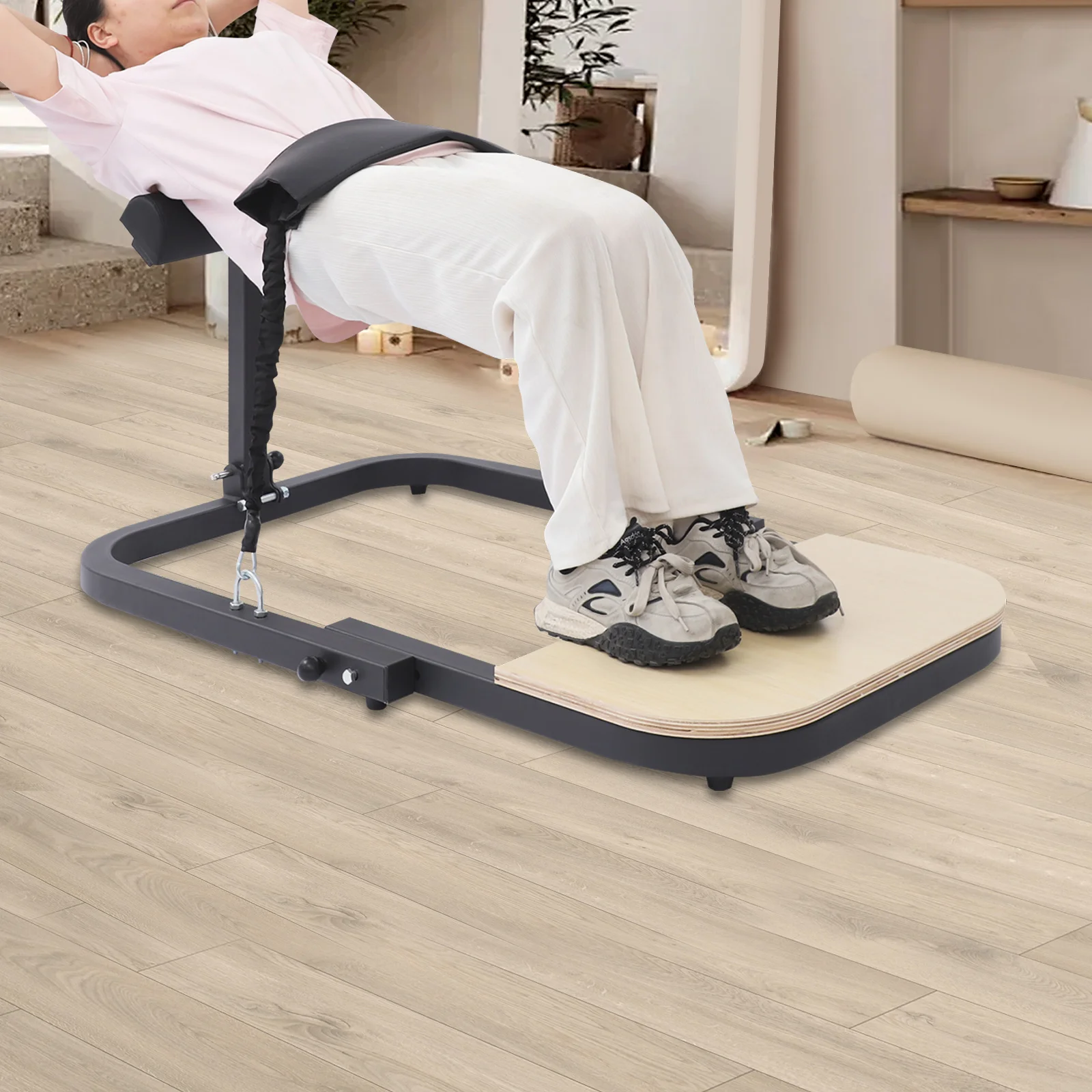 Faltbare Hip-Thrust-Maschine für Gesäßtraining, robustes Heimfitnessgerät mit rutschfester Fußplattform & 2 Widerstandsbändern, tragbare Po-Trainingsbank für Frauen, Fitness für kleine Räume