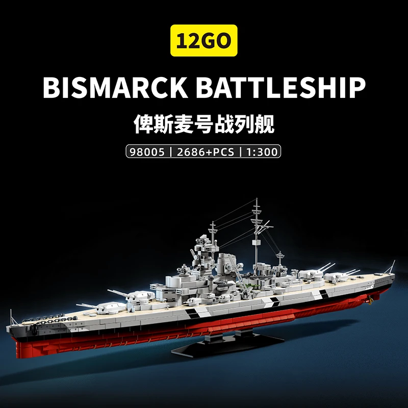 

2686PCS, MOC Bismarck Battleship,DIY 1:30 Scale Building Blocks, Gift for Military Collectors