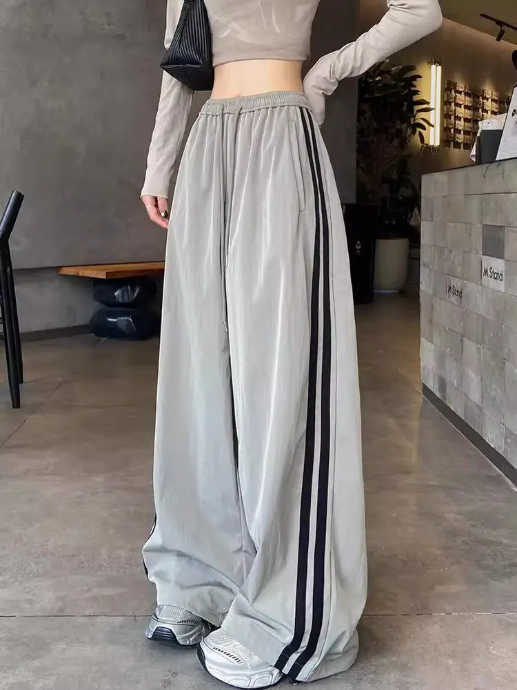 American Style Casual Work Pants Women Summer Autumn New Side Strip Wide Leg Trendy Loose Dancing Sports Trousers