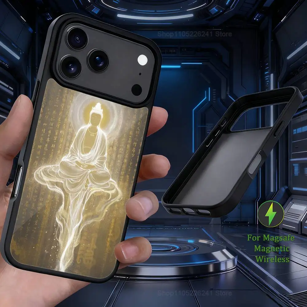 هاتف الكتاب المقدس الفني البوذي لهاتف iPhone 17,12,11,16,15,13,14,Pro,Max,Plus, Mini, For Magsafe, حافظة شحن لاسلكية مغناطيسية