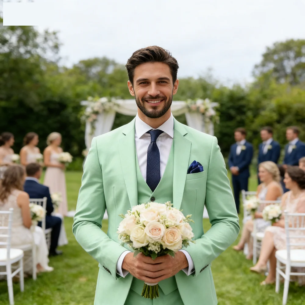 

Elegant Brown 3 Piece Men's Wedding Suit with Jacket Pants Vest - Single Breasted Notch Lapel Business Blazer Male Clothing