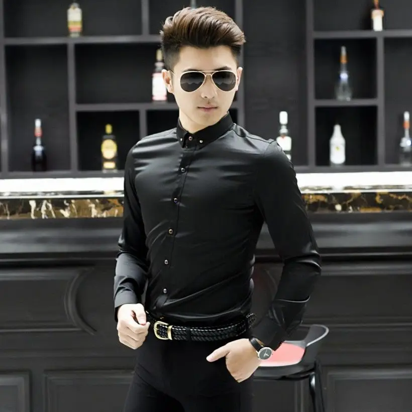 High Quality Men’s Spring&Summer Korea Version Pure color Casual Shirts Slim-fit All Match Street Shirt;