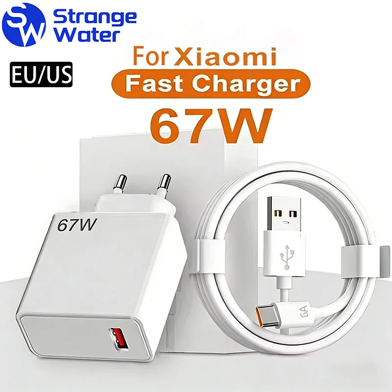 شاحن سريع 67 واط، USB، مناسب لأجهزة Xiaomi 14 و13 و12 و11 و10 Ultra وRedmi Note 12T و13 Pro Turbo، كابل شحن Type C