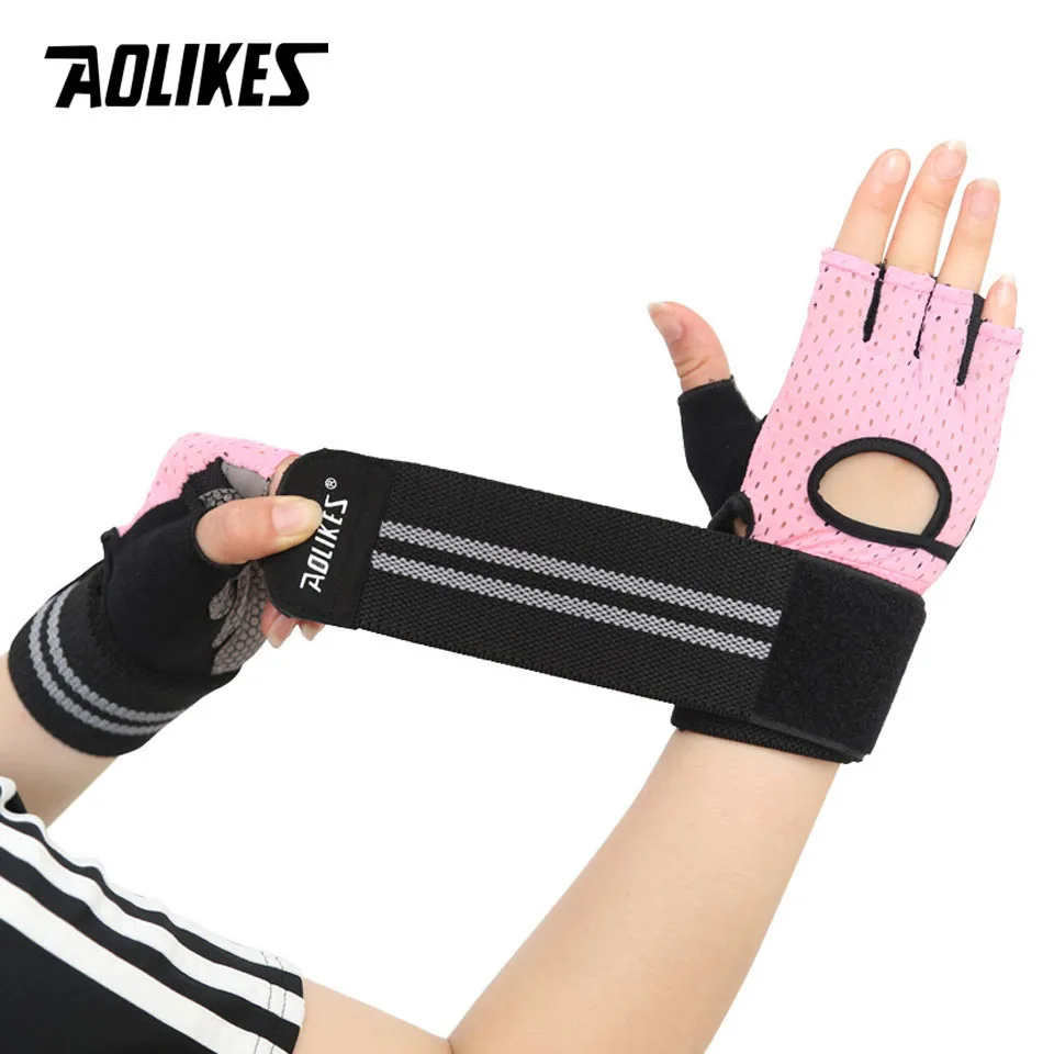 AOLIKES Fitness Gym Glove Men & Women Anti-Slip Silicone Grip Padded Weight Lifting Gloves with Wrist Wrap Crossfit Workout