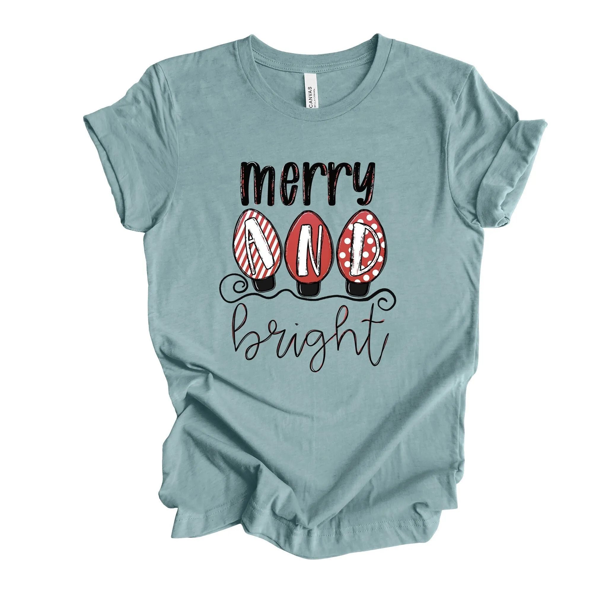 Christmas T Shirt Super Fun Merry And Bright Cute Light Bulbs Design Premium Cotton Unisex Plus Sizes 2X 3X 4X