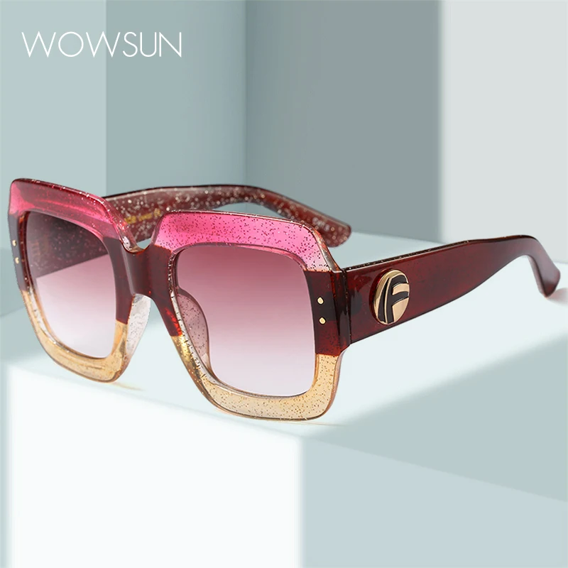 

WOWSUN Vintage Square Sunglasses Women Oversized Acetate Female Sun Glasses Luxury Brand Designer Retro Gradient Model WO-011