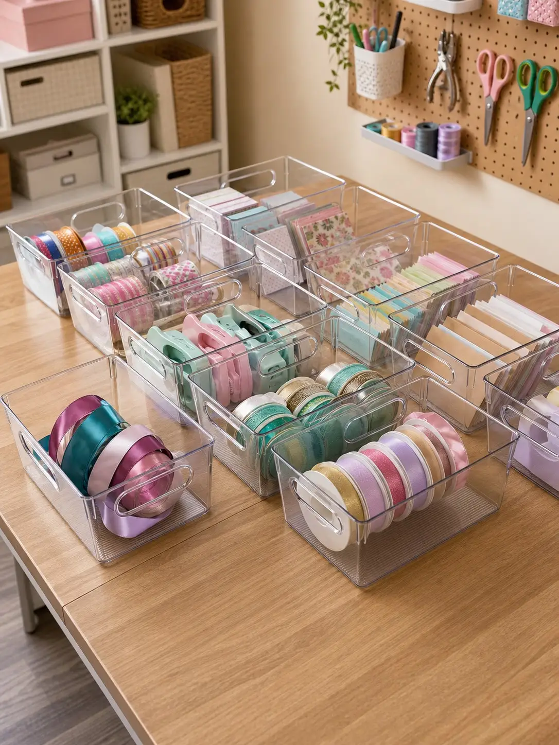 12-Pack Clear Storage Bins with Handles, Open-Top Organizer Set for Office Desk, Stationery and Home Organization view 6