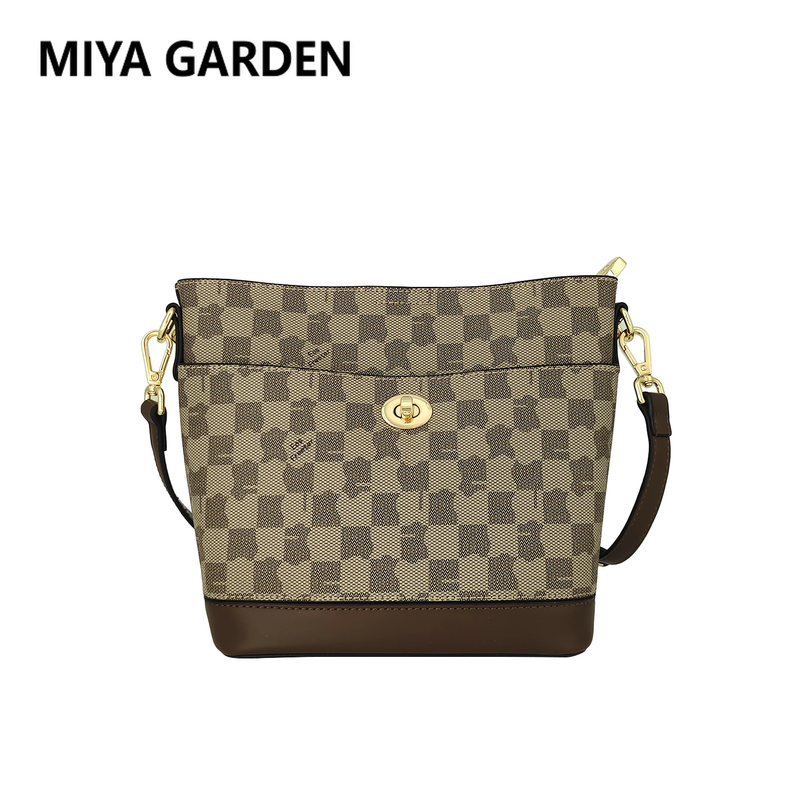 MIYA GARDEN Women's Bucket Bag Luxury Square Plaid Women's Crossbody Bag Classic Fashion Designer Model Shoulder Bag