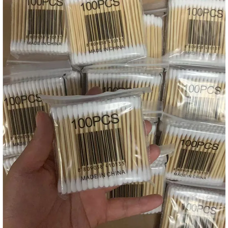 100/500 pz Doppia Testa Legno Tampone di Cotone Naso Orecchie Pulizia Donne Strumenti di Trucco Lipstik Germogli di Cotone Punta Bastoncillos Oidos