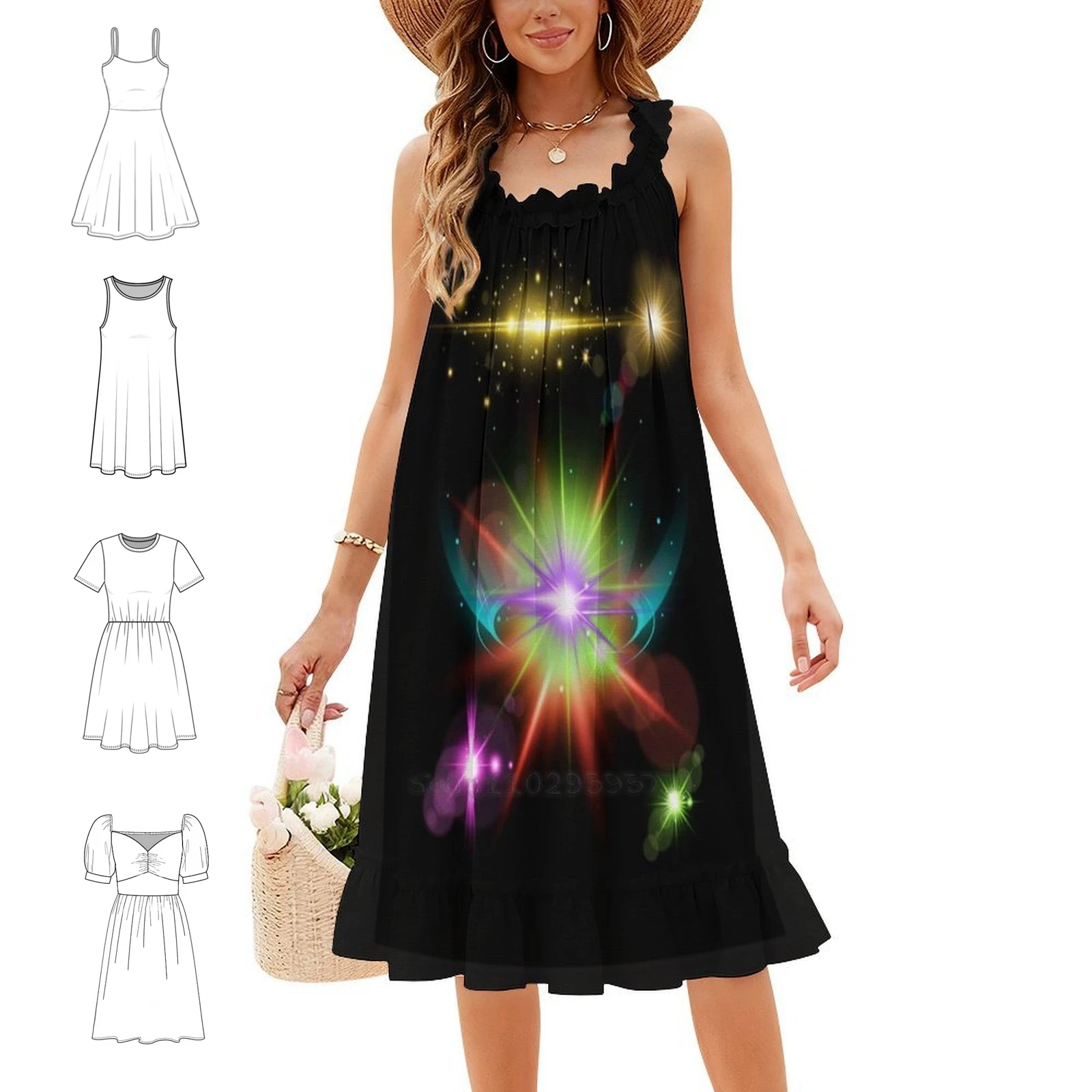 Galaxy Disco Lights Women's Hip Hop Streetwear Dress Graphic Print Party Club Wear Stars Galaxies Space Lights Dress For Girls