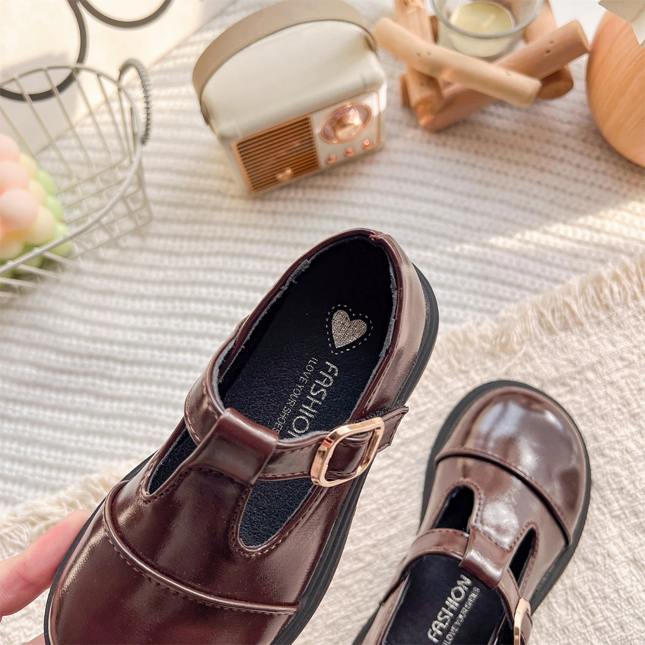 Spring Girl's Leather Shoes Sewing Hook-loop Daily Chic Kid's Flat Shoe Black Brown Anti-slip Glossy School Children Shoes 7-12Y