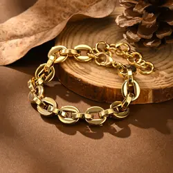 Link Chain Bracelets for Women, Gold Color Stainless Steel Statement Jewelry, Minimalist Adjustable Bracelets for Female
