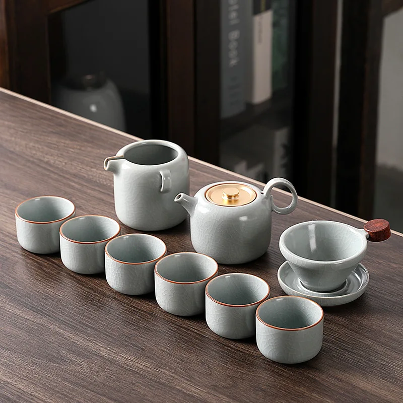 

Ru Kiln Crackle Gongfu Чайный сервиз Высококачественная подарочная коробка Керамический чайник Чайная чашка Корпоративный подарок Логотип Оптовая продажа с фабрики