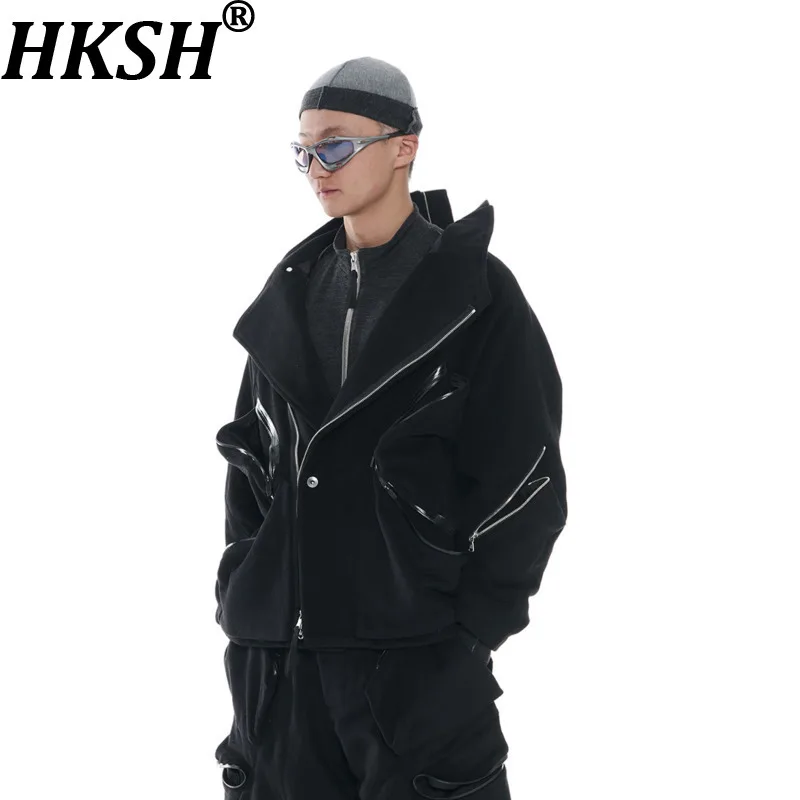 

HKSH Autumn Winter New Men Punk Dark Deconstruct Multi-Pocket Zippers Wool Jacket Design Niche High Street Chic Ins Coat HK19065