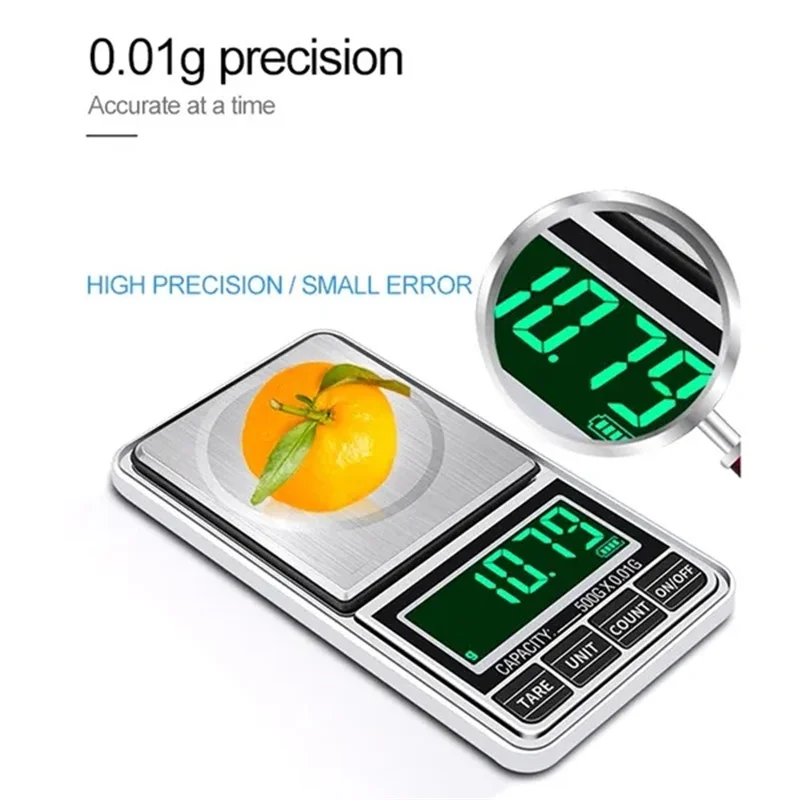 High Precision LED Portable Mini Pocket Jewelry Scale USB Rechargeable Digital Electronic Scale Weight Balance Gram Scales