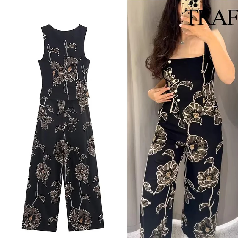 

2025 Новый модный комбинезон с открытыми плечами для женщин, облегающий комбинезон без рукавов с цветочной вышивкой, шикарные элегантные длинные боди